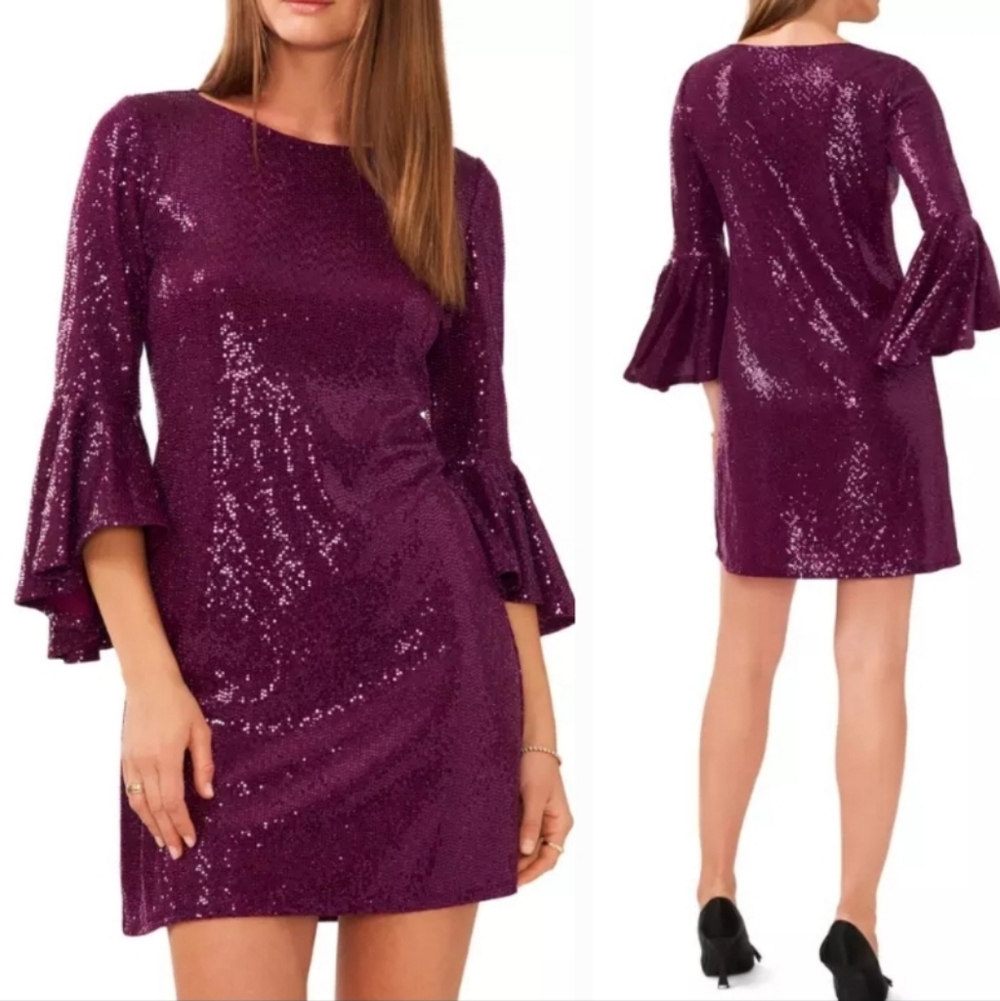 NWT Vicent Camuto Women's Purple Cocktail Sheath Dress Flared Sleeves. Size XS - Picture 1 of 17